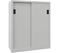 Pavoy | Armoire à Portes coulissantes | Hauteur 1200 mm | Portes en tôle Pleine | l x p 1000 x 600 mm | avec 2 tablettes | Porte Gris Clair