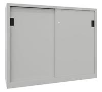 Pavoy | Armoire à Portes coulissantes | Hauteur 1200 mm | Portes en tôle Pleine | l x p 1500 x 600 mm | avec cloison et 2 x 2 tablettes | Porte Gris Clair