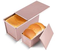 Pavsrmy Pullman Lot de 2 moules à pain avec couvercle, capacité de pâte de 0,5 kg/0,2 kg, moule à sandwich anti-adhésif de qualité supérieure avec couvercle, moule en acier au carbone ondulé avec