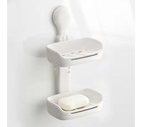 PAVSTINE Porte Savon Douche sans Perçage avec Trou Drainage, Support Savon Douche à Ventouses, Porte-Savons, Soap Holder Murale, Support Douche pour Salle de Bain, Cuisine, 2 Méthodes D'installation