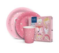 PAW Decor Collection - Vaisselle Jetable Anniversaire,Set de Fête pour 20 Personnes, 80 Pièces,Ideal pour Fête d'anniversaire, Mariage, Fiançailles, Snniversaire de Mariage,Couleur: Magical Friends