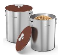 Paw Libero Lot de 2 boîtes de conservation en acier inoxydable de 11,3 kg avec couvercle hermétique et poignée en os en céramique, grande poubelle à nourriture en métal pour chiens et chats, garde