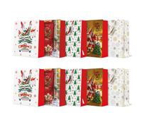 PAW - Lot de 10 Sacs de Noël 33,5 x 26,5 x 13 cm | Mélange de 5 Designs | Grands Sacs Cadeaux avec Anse en Tissu | Sacs Cadeaux de Noël élégants