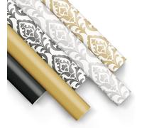 PAW - Papier Cadeau 200x70cm - 5 rouleaux | Mélange de 5 motifs | Emballage Cadeau élégant pour anniversaires, mariages, fêtes de bébé - Noir, or, à motifs