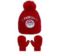 Paw Patrol Bonnet tricoté + moufles d'hiver pour garçon avec sequins réversibles Marshall ou Chase - Rouge - 12-18 mois