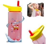 Paw Patrol Bouteille d'eau avec paille de 420 ml, sans BPA, réutilisable, rouge, 16 cm à bec rabattable, bouteille carrée pour enfants de 6 mois et plus