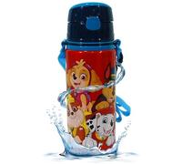 Paw Patrol Bouteille d'eau rouge 600 ml avec sangle de transport, bouteille anti-fuite avec couvercle à bec et bouton poussoir pour le sport, accessoires d'été pour les enfants de 3 ans et plus