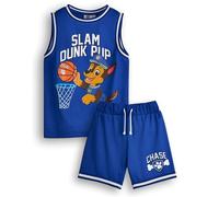 Paw Patrol Boys Chase Basketball Jersey & Shorts ensemble | Tenue de sport deux pièces Slam Dunk Pup pour enfants en bleu | Ensemble pour enfants