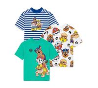 Paw Patrol Boys T-Shirts 3 Pack | Toddler Kids Rubble Chase Marshall Rescue Pups | Bleu Vert Blanc Haut | Cadeaux d’émissions de télévision