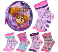 Pat Patrouille Chaussettes Mi-Mollet Fille, Doux Respirant Chaussettes, Paquet de 5 - Cadeau Filles (Violet/Rose, 19-22 EU)