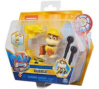 Paw Patrol – Figurine de collection Rubble, sac à dos à clipser et 2 projectiles, dès 3 ans