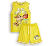 Paw Patrol Garçons Rubble Basketball Jersey & Shorts Ensemble | Tenue de sport deux pièces jaune Slam Dunk Pup pour enfants | Ensemble pour enfants