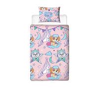 Paw Patrol Housse de Couette Simple Motif soirée Pyjama | Parure de lit réversible Rose Double Face avec Housse de Couette Officielle, taie d'oreiller Incluse
