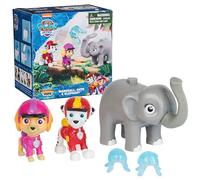 Paw Patrol Jungle Pups Lot de 3 figurines Marshall, Skye et éléphant | Lancez un projectile d'eau à partir de la malle d'éléphant, figurines Marshall et Skye, jeu de rôle amusant