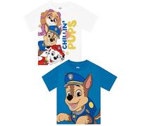 Paw Patrol Lot De 2 T Shirts Garçon, T-Shirts D'Été pour Enfants, Pack De 2 Tshirts, Vêtements en Coton pour Garçons, Bleu 6-7 Ans