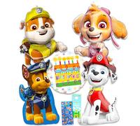 Paw Patrol Lot de 4 grands ballons décoratifs en aluminium avec motifs de personnages Chase, Marshall, Skye, Rubble et autocollants | Décorations de ballons Paw Patrol pour fêtes