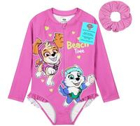 Paw Patrol Maillot de Bain Fille 1 Pièce à Manches Longues avec Chouchou Cheveux Maillot Bain Enfant et Bébé pour Piscine Plage Vacances (4-5 Ans, Rose)