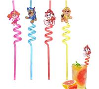Paw Patrol Paille en plastique dur - 4 pcs. multicolore - Paille réutilisable Hello Kitty pour fête, anniversaire, décoration, Noël