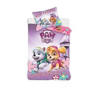 Paw Patrol Parure de Lit Pat' Patrouille pour Lit Bébé, 100% Coton, Housse de Couette 100x135 cm + Taie d'oreiller 40x60 cm, avec Stella et Everest