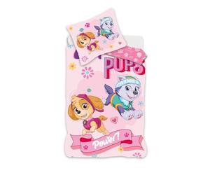 Paw Patrol Parure de Lit Pat' Patrouille pour Petit Lit, Housse de Couette Réversible 100x135 cm + Taie d'oreiller 40x60 cm, 100% Coton, avec Stella et Everest (Rose)