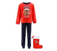 Paw Patrol Pyjama pour Garçons, T-Shirt et Pantalon Long, Ensemble 2 Pièces Pyjama en Polaire Rouge Motif Chase, Comprend Chaussette de Noël, Cadeau pour Garçons | Taille 6 Ans - Rouge