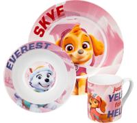 United Labels Paw Patrol Ensemble de 3 pièces pour petit-déjeuner pour enfant avec assiette, bol et tasse, passe au lave-vaisselle et au micro-ondes Motif Skye, Everest et Liberty