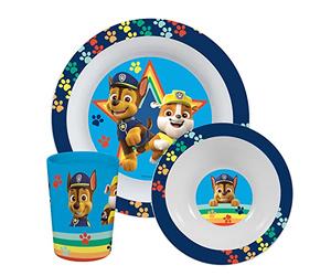PAW PATROL Set de Petit-déjeuner, Set de Vaisselle 3 pièces avec Assiette, Bol et gobelet, Vaisselle pour Enfants en Plastique, Passe au Lave-Vaisselle/Micro-Ondes