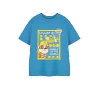 Paw Patrol T-Shirt Bleu à Manches Courtes pour garçons Rubble & Crew | Tee-Shirt Graphique Diggin' It Builders pour Enfants | Haut de creuseur de Personnage de Dessin animé de décombres pour Enfants