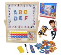 Paw Patrol - Tableau à craie et tableau blanc 2 en 1 pour enfant - Avec accessoires - Magnétique avec lettres boulier et horloge - Jouet éducatif pour enfants, garçons et filles