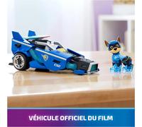Paw Patrol - Pat Patrouille - Véhicule + Figurine Chase du Film - Voiture Figurine À Collectionner - Sons Lumières - Pat Patrouille Jouet - Voiture pour Enfant 3 Ans et +