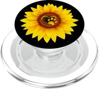 Paw Print Dog Paw Cute Dog Love Yellow Sunflower on Black PopSockets PopGrip pour MagSafe