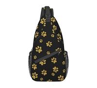 Paw Print Sling Bag Crossbody Shoulder Backpack Dog Paw Seamless Pattern Pet Background in Luxury Golden Glitter Style Chest Bag Cute Animal Footprints Travel Randonnée Daypack for Men Women