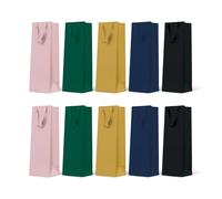 PAW - Sacs cadeaux 37 x 12 x 10 cm - Lot de 10 sacs pour bouteilles de vin avec poignées en tissu | Assortiment de 5 couleurs unies | Sacs cadeaux élégants pour le vin et le champagne