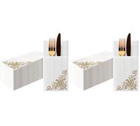 PAW Serviette de Table Papier - Airlaid (1/8 pocket) I Ornement Classique, Or I Décoration Anniversair, Mariage, Bapteme Garcon et Fille I Structure en Tissu I Color: Golden ornament (Lot de 2)