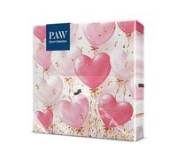 PAW - Serviette Papier 3 Plis (33 x 33 cm) I Lot de 20 I Parfait pour les Anniversaires, les Partys, les Mariages, la Kommunion et les Célébrations I Décoration de Table - Ballons Coeur Rose