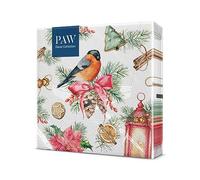 PAW - Serviette Papier - 3 Plis (33 x 33 cm) I Lot de 20 I Serviette de Table Papier avec un Motif de Noël, d'hiver, de bouvreuil et de lanterne I Idéale pour Noël (Bullfinch with Lampion)