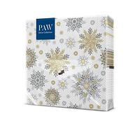 PAW - Serviette Papier - 3 Plis (33 x 33 cm) I Lot de 20 I Serviette de Table Papier avec un Motif de Noël, de Neige et d'étoiles I Décoration de Table Idéale pour Noël (Snowflakes silver)