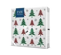 PAW - Serviette Papier - 3 Plis (33 x 33 cm) I Lot de 20 I Serviette de Table Papier avec un Motif de Noël, étoiles et sapin I Idéale pour Noël (Christmas Tree Check (red and green))