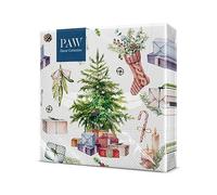 PAW - Serviette Papier - 3 Plis (33 x 33 cm) I Lot de 20 I Serviette de Table Papier avec un Motif de Noël, sapin et cadeaux I Décoration de Table Idéale pour Noël (Christmas at Home)
