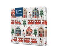 PAW - Serviette Papier - 3 Plis (33 x 33 cm) I Lot de 20 I Serviette de Table Papier - Noël, Hiver, Vacances, Bonhomme de Neige, Ville, Train I Idéale pour Noël (Cozy Christamas Town)