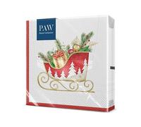 PAW - Serviette Papier - 3 Plis (33 x 33 cm) I Lot de 20 I Serviette de Table Papier - Noël, Hiver, Vacances, Traîneau, Cadeaux I Décoration de Table Idéale pour Noël (Holiday Sleigh)