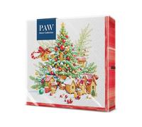 PAW - Serviettes 3 plis (33 x 33 cm) | 20 pièces | Serviettes en Papier Colorées Parfaites pour La Table | Noël, hiver, neige | Jingle Bells Bliss