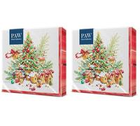 PAW - Serviettes 3 plis (33 x 33 cm) | 20 pièces | Serviettes en Papier Colorées Parfaites pour La Table | Noël, hiver, neige | Jingle Bells Bliss (Lot de 2)