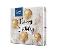 PAW - Serviettes d'anniversaire (33 x 33 cm) I 20 pièces I fêtes, anniversaires, célébrations I serviettes en papier avec motif ballon I Birthday Gold Celebration
