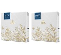PAW - Serviettes de Communion 20 pièces | Serviettes en Papier 33 x 33 cm | Serviettes avec Motif IHS | Parfaites pour les Communions, Baptêmes, Confirmations | Décoration de table Jetables (Lot de 2)