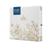 PAW - Serviettes de Communion 20 pièces | Serviettes en Papier 33 x 33 cm | Serviettes avec Motif IHS | Parfaites pour les Communions, Baptêmes, Confirmations | Décoration de table Jetables