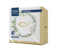 PAW Serviettes Effet Tissu 40 x 40 cm, 50 pièces - Communion Poisson Doré | Le papier Airlaid est résistant et absorbant, déco de fête pour confirmation et baptême, cadre élégant pour le grand jour