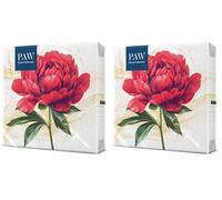 PAW - Serviettes Fleurs 20 Pièces | Serviettes En Papier 33 x 33 cm | Serviettes Floral Parfaites Pour Fêtes Et Anniversaires | Décoration De Table Serviettes Jetables - Étude De Fleurs Écarlates