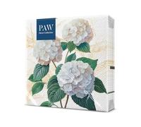 PAW - Serviettes Fleurs 20 Pièces | Serviettes En Papier 33 x 33 cm | Serviettes Floral Parfaites Pour Fêtes Et Anniversaires | Décoration De Table Serviettes Jetables - Hortensias Blancs Romantiques