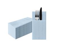 PAW Serviettes Pochette Effet Tissu 1/8, 25 pièces - Bleu Clair | Étui à couverts prêt à l'emploi, en papier Airlaid, résistant, pour mariage, communion et baptême, dressage impeccable